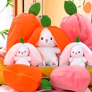 2 in 1 Rabbit Stuffed Toy Cute Strawberry/Carrot Bunny Long Ear Fruit Animal Plush Doll Sleeping Toy Girls Birthday Gift