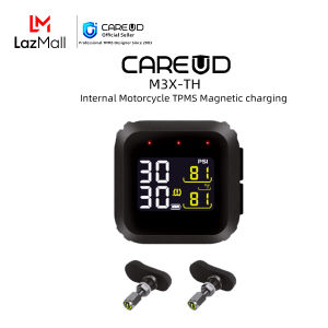CAREUD M3X-TH Motorcycle Wireless TPMS Tire Pressure Monitoring System Digital LCD with Two Black Internal Sensors Easy to install