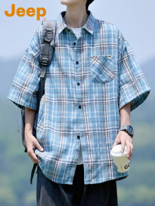 Jeep | Breathable Comfortable Plaid Panel Short Sleeve Mens Summer Casual Shirt
