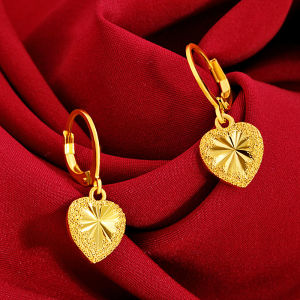 EH emas 916 Gold Hollow Heart Drop Dangle Earrings for  Sensitive Ears
