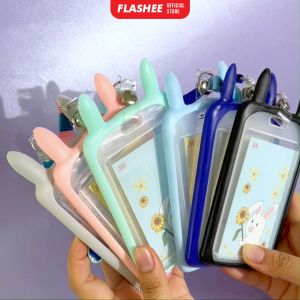 Flashee Tempat Kartu ID Card Holder Gantungan Kartu Motif Kuping Kelinci Lanyard Transparan