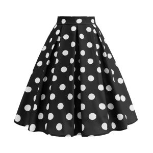 Retro Hong Kong Style Artistic Commuter Fashion Elegant Lady Polka Dot Print A-Line High Waist Slimming Midi Skirt for Women
