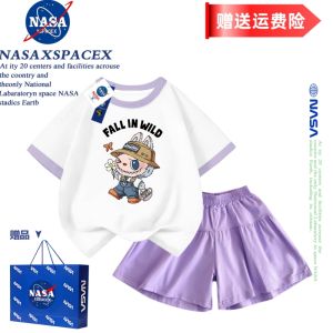 NASA Collaborative American Cartoon Pure Cotton Childrens Short Sleeve Skirt Shorts Set for Girls Lightweight Summer Outfit