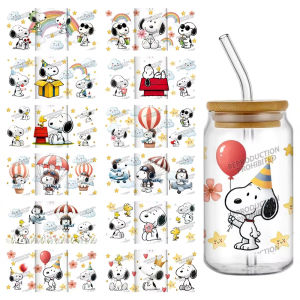 20 Hotsale Designs Cute Snoopy 16oz UV DTF 3D Sticker Fashion Decals Wraps Glass Can Cups Creative Craft DIY Birthday Gift