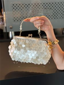 French retro niche design fish scale dinner party shell square bag banquet temperament mobile phone bag dress bag handbag