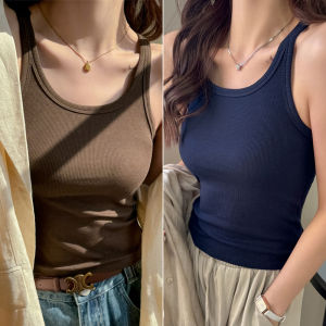 miiow | Black Classic Womens Tank Top Cat Person Spring Summer American Streetwear Round Neck Ribbed Design Workwear Style Slim Fit