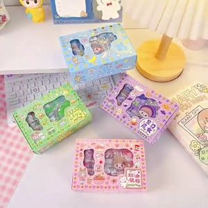 Stiker Set 2D MOMO SENMU Transparan Waterproof 10 Lembar Sticker Box + 4 roll STIKER Deco Washi Tape