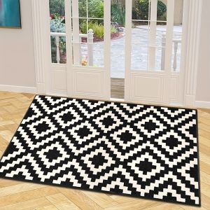 VIKAMA Maroc Hình Học Thảm Cửa Đen Trắng Chống Trơn Trượt Có Thể Giặt Trong Nhà Ngoài Trời Thảm Trải Sàn Chống Phai Màu Hiện Đại Trang Trí Nhà Cửa