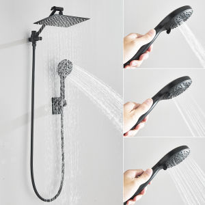 Chrome High Pressure Rainfall Shower Head/Handheld Combo with Extension Arm 6 Settings Handshower Height/Angle Adjustable