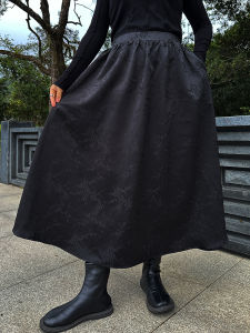 Retro Chinese Style Carved Flower plus Size Womens Mini Skirt A-Line Hip Covering High Waist Slimming Autumn Fashion