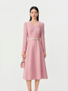 Koradior | Elegant Graceful Waist-Tightening V-Neck Lace-Patched Dress