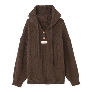 Áo Len Cardigan Len Dệt Kim Màu Nâu Có Mũ Trùm Đầu Dáng Rộng Cho Nữ Mùa Thu Đông Thường Ngày Cổ Tròn Tay Dài
