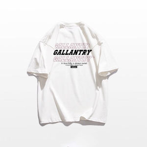 เสื้อยืดแขนสั้นผู้ชายสีขาว ทรงหลวม ผ้าฝ้ายแท้ ฤดูร้อน 2025 เสื้อคอกลม ทรงหลวม สไตล์วัยรุ่น แฟชั่น