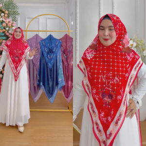TERBARU! Hijab Instan Syari Printing-4 Merah Putih Bahan Ceruti Babydol Premium By Ory AjeZas Collec