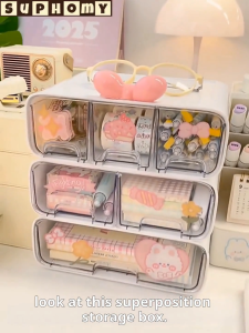 Stackable Drawer Box Large Capacity Stationery Jewelry Storage Box Multi-Layer Desk Organizers Cute Style Transparent
