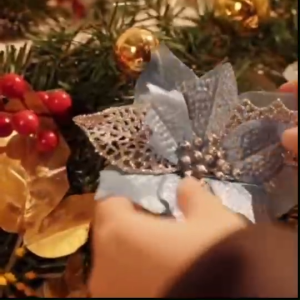 BIN LU Xmass Decoration Sale! 23cm/9 White Christmas Decorations Set On Sale With Artificial Flowers DecorationsChristmas PoinsettiaWhite Flower For Christmas Tree OrnamentsFlower For Xmas Tree & White Christmas Flower StickChristmas Flowers Decor