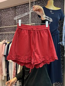 American Red Splice Sporty Mini Shorts Womens Summer Thin Casual A-Line Five-Button Pants High Waist Straight Leg Wide Leg