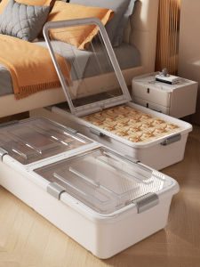 กล่องเก็บของใต้เตียงแบบล้อพลาสติกแบบลิ่มเลือดใสสำหรับเก็บเสื้อผ้าและผ้าห่ม อุปกรณ์เก็บของในบ้าน Xunhuan XH-09