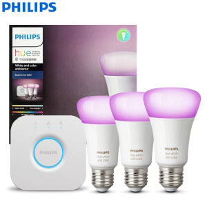 Philips | Philips Hue Smart Light Starter Kit 3x E27 60W A60 Smart Bulbs + 1x Bridge White And Color Ambiance Lamps App Bluetooth Control
