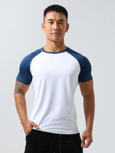 Raglan Contrast Color Sports Short Sleeve Mens Quick-Drying Workout Clothes Stretch Silm Tops Minimalist Casual Summer Running T-shirt