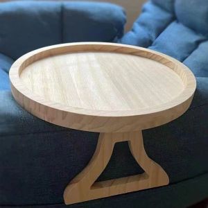 Wooden Sofa round Tray with Legs Foldable Armrest Storage Rack Cup Holder Minimalist Style Dining Utensils Chinese Made