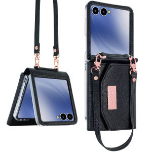 VIETAO Dark Red PU Leather Wallet Phone Case with Wrist Strap for Galaxy Z Flip 8/7/6/5/4/3 Womens Fashionable Phone Cover Case