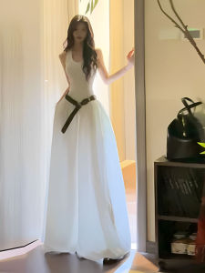 Unique Korean Style Halter Neck Slim Fit Long Dress Trendy Summer 2026 Womens Fashion High Waist Cotton Blend Dress