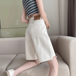 High Waist Thin Cotton Denim Short Pants Womens Summer Straight Leg Wide Leg Jeans Five-Point Pants Hong Kong Style Loose Fit