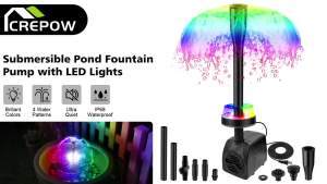 15W 800L/H Submersible Pond Fountain Pump with LED Lights Pond Fountain Pumps for Pond Garden Aquarium Indoor Outdoor Fountain