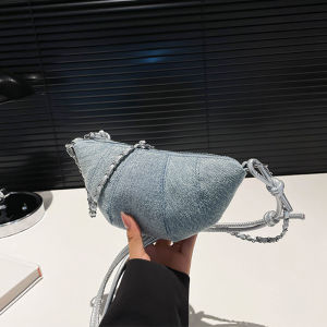 Denim Fabric Cow Horn Shape Womens Crossbody Bag Lazy Style Dumpling Bag Single Shoulder Bag Korean Style Small Size Casual Scene