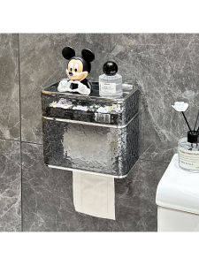 Bathroom Wall-Mounted Toilet Paper Box Waterproof Tissue Holder No-Punching Required Toilet Roll Storage Rack Chinese Style