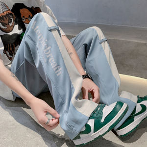 กางเกงขายาวทรงตรงสีบล็อก ทรงหลวม ดีไซน์เยาวชน กางเกงขายาวทรงตรง ผ้าโพลีเอสเตอร์ ฤดูใบไม้ผลิและฤดูใบไม้ร่วง