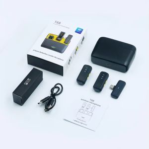 Micro Không Dây Lavalier Mini Condenser Có Hộp Sạc Mic Ngoài Trời Khử Tiếng Ồn Cho iPhone Android Live Interview Home Studio