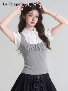 La Chapelle | Polo Collar Patchwork Color Two-Piece Style Shirt