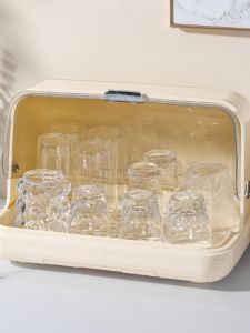 กล่องเก็บแก้วแบบพลาสติกกันฝุ่น จัดระเบียบชั้นวางแก้ว รองเท้าแตะ กระดานระบายอากาศ กล่องเก็บแก้ว กล่องเก็บของในชั้นวางของ