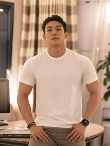 เสื้อยืดคอกลมแขนสั้นผ้าฝ้ายแท้สำหรับผู้ชาย Cleanfit สีขาว ทรงหลวม สไตล์ฤดูร้อน เทรนด์วัยรุ่น เสื้อยืดคอกลม