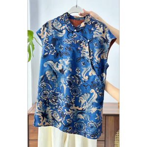 QINGNAER | Elegant and Timeless Plus Size Womens Shirt Short Sleeve with Cross Collar and Jacquard 2025 Summer