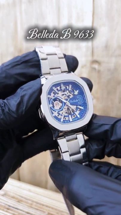 Jam Tangan Pria Original Anti Air Belleda 9633 Rantai Stainless Steel Automatic Movement Bergaransi