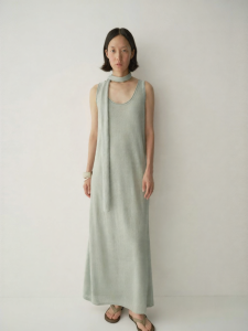 INSIS FEMME | French Linen Minimalist Artsy Spring New U-Neck Knit Dress