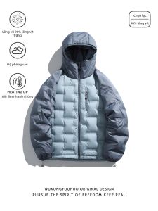 WUKONGYOUHUO | Áo Khoác Lông Vịt 90% Nỉ Mũ Trùm Đầu Chống Lạnh