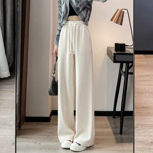 Slimming High Waist Wide Leg Pants Womens Loose Fit Thin Summer Casual Trousers Korean Style Long Pants Polyester Fiber