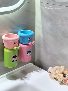 Cute Wall-Mounted Toothbrush Holder Dopamine-Style Gargle Cup Punch-Free Children Toothbrushing Cup