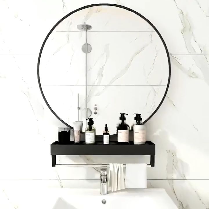 Abila Bathroom Mirror with Shelf Wall Round Bedroom Mirror with ...