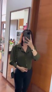 Atasan Kemeja Crop Wanita Crinkle: Baju Crop Top Kerah Kemeja Baju Viral