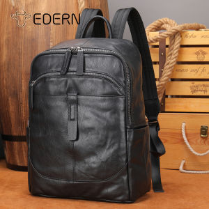 EDERN Genuine Leather Backpack for Men 13.3-inch Laptop Bag Simple Casual Cowhide Schoolbag Large Capacity Mens Travel Backpack