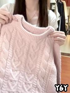 Y6Y | Elegant Loose Fit Ladies Sweater Pink Knitted