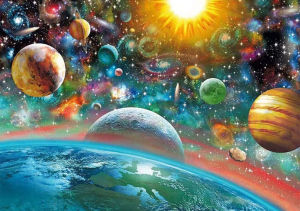 Jigsaw Puzzle 1000Pieces Colorful Planets And Glowing Stars In Deep Space For Adults Stress Relief Relaxing Activity