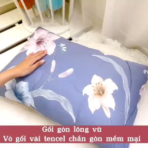 Gối nằm 50x70cm Katina House vỏ gối vải tencel chần gòn mỏng êm ái mát mịn gòn lông vũ siêu mềm