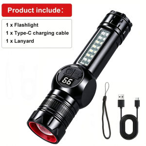 High Strong Power Led Flashlights Tactical Torch With Display Light USB Charging Camping Fishing Emergency Zoom Lantern