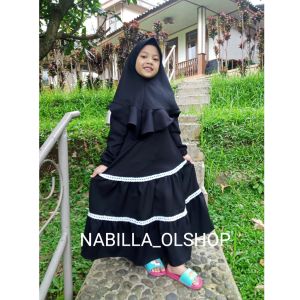Gamis Anak Perempuan set Jilbab terbaru 1-12 tahun hitam